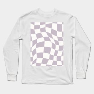 Retro Funky Checkered Pattern Violet Purple Warped Check Board Long Sleeve T-Shirt